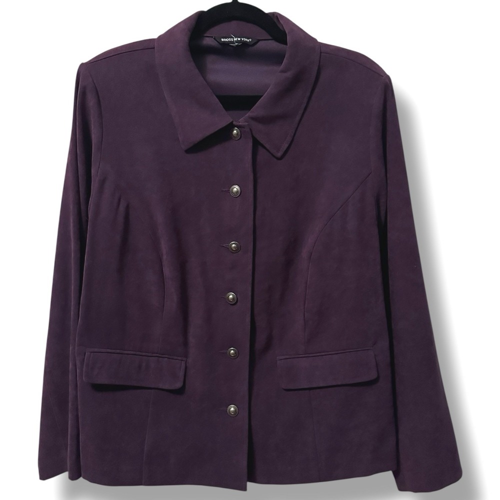 Briggs New York Women's Button Front Blazer Jacket Purple  L Office‎ Corporate